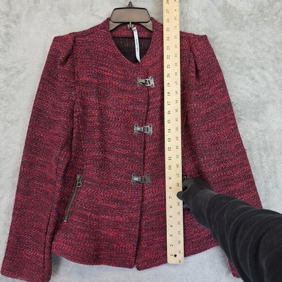 Cop Copine Jacket Womens Size 40 Red Wool Blend Rosaura Toggle Zip Pockets - Picture 3 of 13